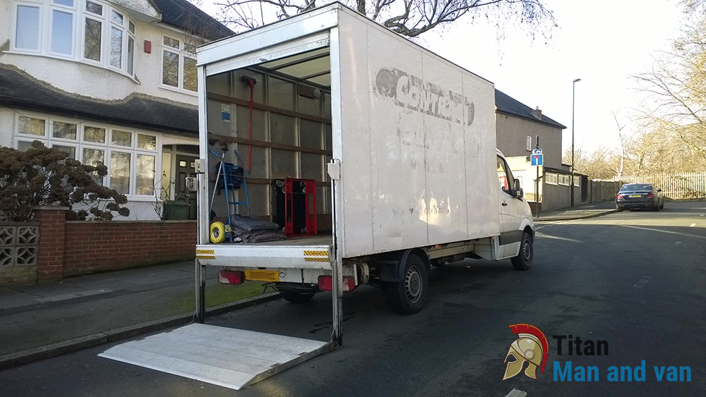 Loaded moving van